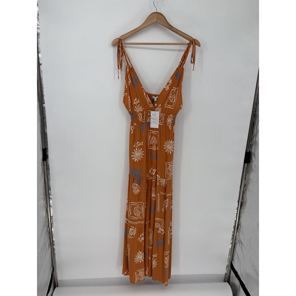 Patrons of Peace Maxi Dress Womens Small Boho Orange Print Tie Strap Flowing - Picture 2 of 12